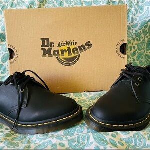 Dr. Martens Black Leather Oxfords with Yellow Stitching Vegan